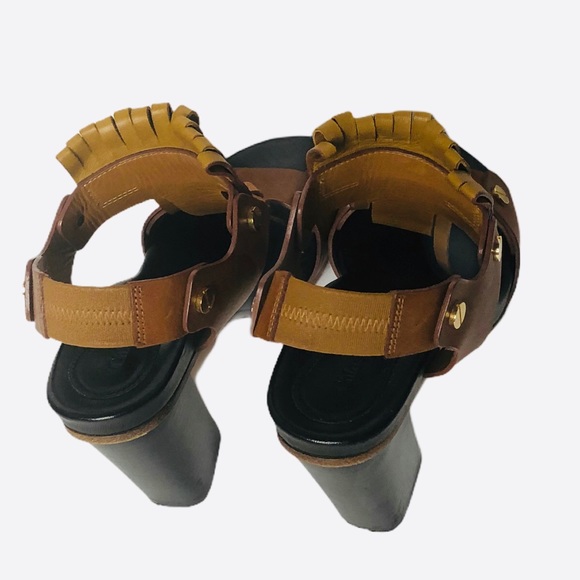 Chloe Kiltie Block Heel Sandals in brown tan orang - Picture 8 of 8